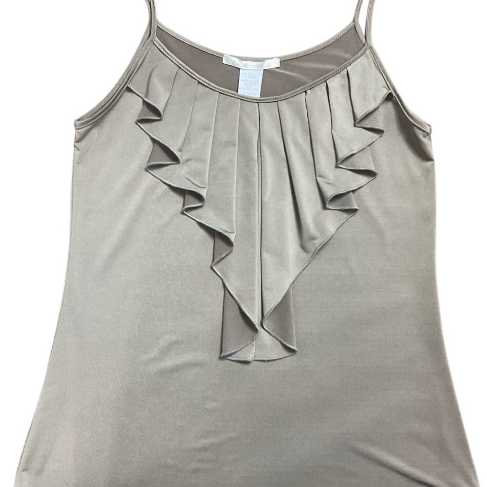 Charlotte Russe Taupe Ruffle Front Spaghetti Strap Tank Top
